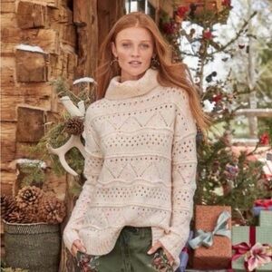 Sundance Linton Confetti Drop Shoulder Cowl Neck Oversized Knit Sweater Ivory